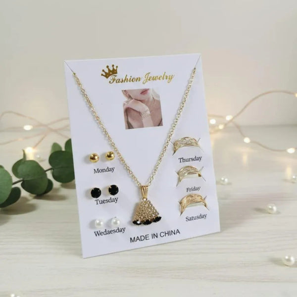 7 Pcs Gift Pack Modern Design Gold Plated Crystal Pendant Set