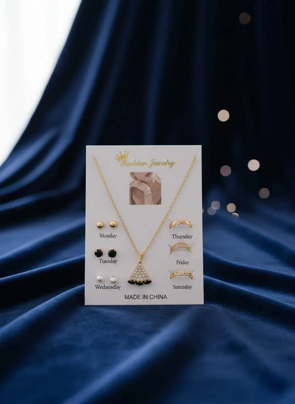 7 Pcs Gift Pack Modern Design Gold Plated Crystal Pendant Set