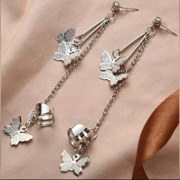 Butterfly Hanging Silver Plated Artificial Stones Ear Cuffs