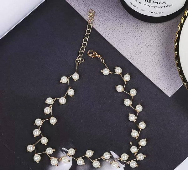 Choker Necklace Alloy Golden Pearl