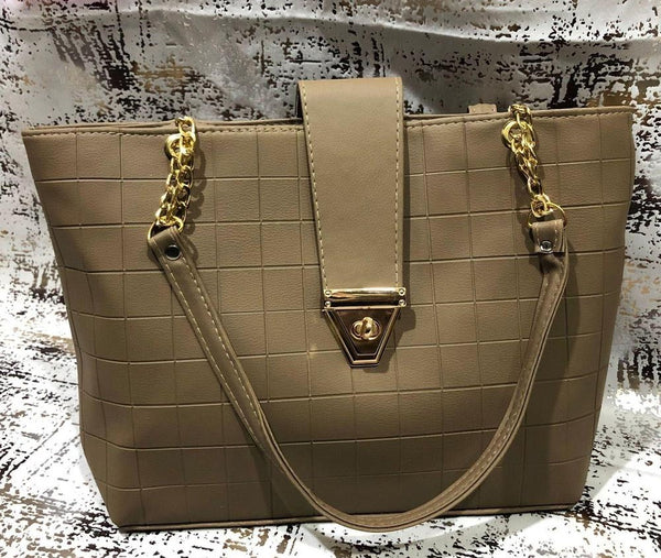 Women PU Leather Textured Shoulder Bag with Chain Strap