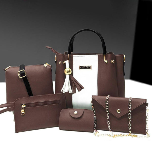 Elegant 5-Piece Women’s Handbag Combo – Premium Rexine