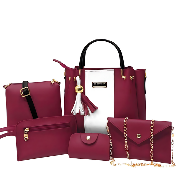 Elegant 5-Piece Women’s Handbag Combo – Premium Rexine